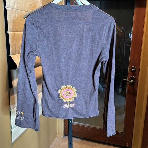 Johnny Was Brown Long Sleeve Tee with Floral Embroidery - Picture 9 of 11